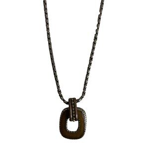 Vintage LIZ CLAIBORNE Bronze Color Enameled Pendant and Necklace in Silver Tone